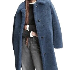 NWT GAP Sherpa Coat Faux Fur Teddy Blue - Size XS